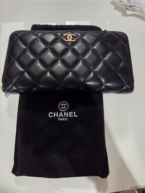 Black Quilted Wallet with CC Gold Logo